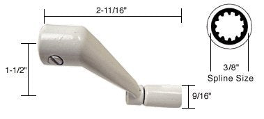 CRL White Casement Operator Handle with 3/8" Spline Size and 2-11/16" Length - H3713
