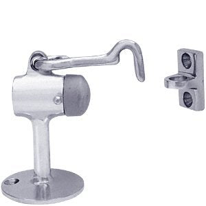 CRL Satin Chrome Finish Brass Floor Mounted Heavy Duty Door Stop with Hook and Holder - F823