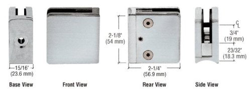 CRL Brushed Stainless Z-Series Square Type Radius Base Stainless Steel Clamp [1/4" and 5/16" Glass] - Z706BS