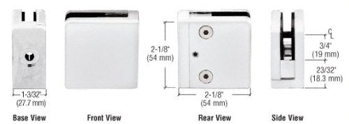 CRL White Z-Series Square Type Flat Base Zinc Clamp [3/8" Glass] - Z810W