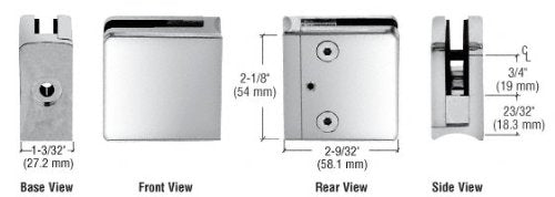 CRL Chrome Z-Series Square Type Radius Base Zinc Clamp [3/8" Glass] - Z610CH