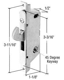 CRL 1/2" Wide Stainless Steel Round End Face Plate Mortise Lock with 3-11/16" Screw Holes for Adams Rite® Doors - 45 Degree Keyway - E2187