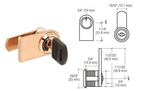 CRL LH Brass Plated Lock for Cabinet Swinging Glass Doors - Keyed Alike - LK20