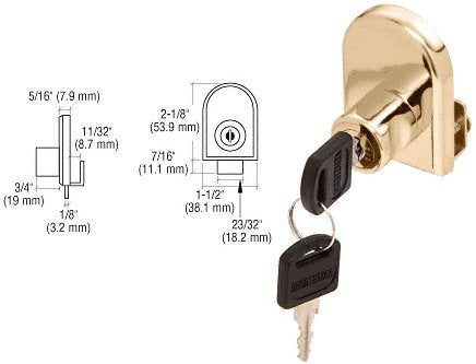 CRL Gold Plated Cabinet Lock for Hinged Glass Doors - Keyed Alike - LK14KA