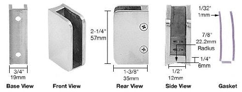 CRL Polished Stainless 3/8" Left Hand Post Glass Clip - SA93PS