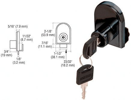 CRL Black Cabinet Lock for Hinged Glass Door - Keyed Alike - LK12KA