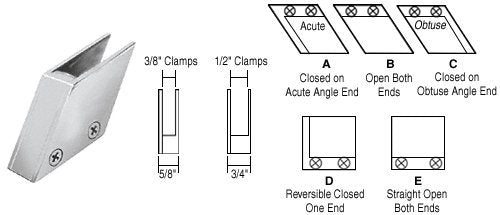 Chrome 3/8" 52 Degree Slant Acute End Clamp Type "A" Stair and Walkway Railings - RH3338CH