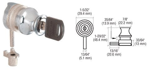 CRL Chrome Plated Plunger Lock for 3/8" Glass - Keyed Alike - LK338KA