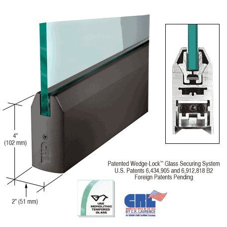 CRL Black Bronze Anodized 4" Tapered Door Rail Without Lock for 1/2" Glass - 35-3/4" Length - DR4TDU12S