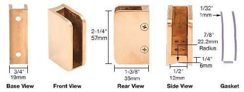 CRL Polished Brass 3/8" Left Hand Post Glass Clip - SA93BR