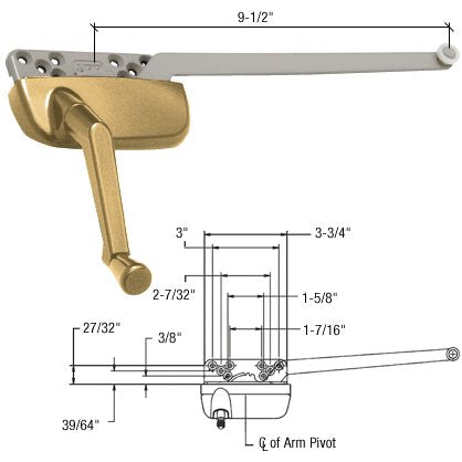 CRL Gold Left Hand Ellipse Style Casement Operator Surface Mount with 9-1/2" Single Arm - EP24188
