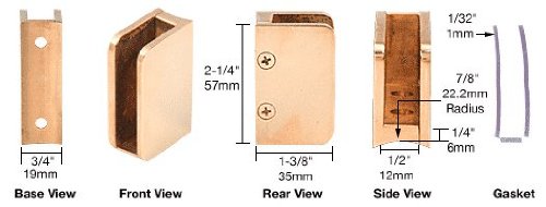 CRL Polished Brass 3/8" Right Hand Post Glass Clip - SA92BR