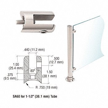 CRL Polished Stainless Fixed Glass Fitting for 1-1/2" Tubing - SA60PS