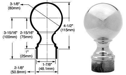 CRL Polished Stainless Ball End Cap for 2" Tubing - SA508PS