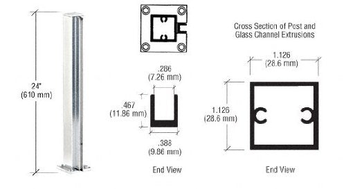 CRL Satin Anodized Standard 24 End Partition Post - D990BA24E