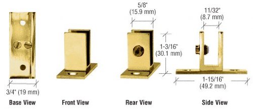 CRL Brass Short Leg Set Screw Glass Shelf Clamp for 1/4" to 5/16" Glass - EH48