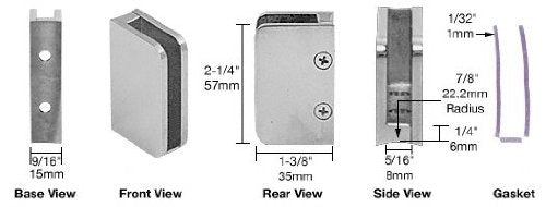 CRL Brushed Stainless 1/4" Left Hand Post Glass Clip - SA96BS