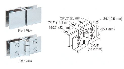 CRL Chrome Wide Face Glass-to-Glass In-Swing Set Screw Hinge - EH164