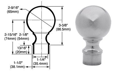 CRL Brushed Stainless Ball End Caps for 1-1/2" Diameter Tubing - SA381BS