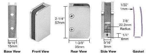 CRL Polished Stainless 1/4" Right Hand Closed Bottom Post Glass Clip - SA95PS