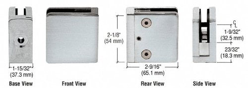 CRL Brushed Stainless Z-Series Flat Surface Mount Square Type Glass Clamps [3/4" Glass] - Z934BS