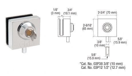 CRL Polished Stainless Deluxe Slip-On Lock for 1/2" Glass - 03P12