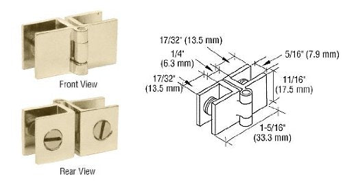 CRL Brass Finish Small Glass-to-Glass Out-Swing Set Screw Hinge - EH198