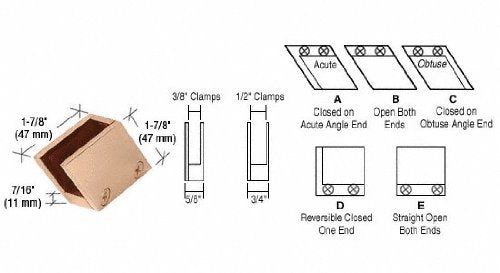 CRL 3/8" Brass 52 Degree Slant Acute End Clamp Type "A" Stair and Walkway Railings - RH3338BR