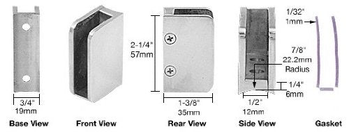 CRL Polished Stainless 3/8" Right Hand Post Glass Clip - SA92PS