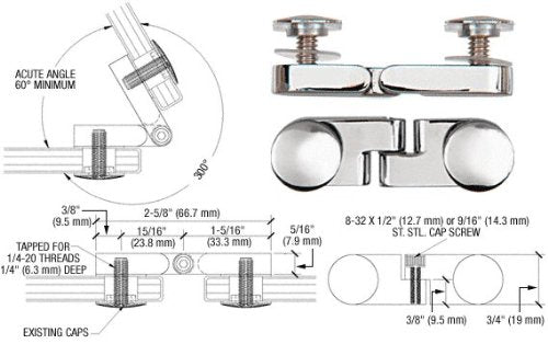 CRL Chrome Flat Cap Angle Glass Panel Connector - P68FCH