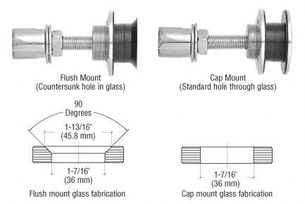 CRL Polished Stainless Steel Finish Rigid Combination Fastener for 1/2" (12 mm) to 1-1/16" (27 mm) Glass - HRF14PS