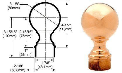 CRL Polished Brass Ball End Cap for 2" Tubing - SA508BR