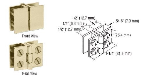 CRL Brass Finish 1" Glass-to-Glass In-Swing Set-Screw Hinge - EH182