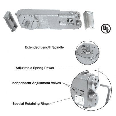CRL Adjustable Spring Power 90 Degree Hold Open 3/4" Long Spindle Overhead Concealed Door Closer Body Only - CRL9760