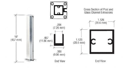 CRL Brite Anodized 18" End Design Series Partition Post - D990BA18E
