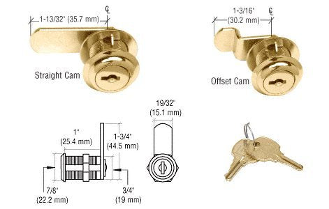 CRL Gold Plated Cam Lock - Randomly Keyed - D805GP