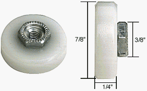 CRL 7/8" Nylon Ball Bearing Shower Door Flat Edge Roller With Threaded Hex Hub [100 pack] - M6003B