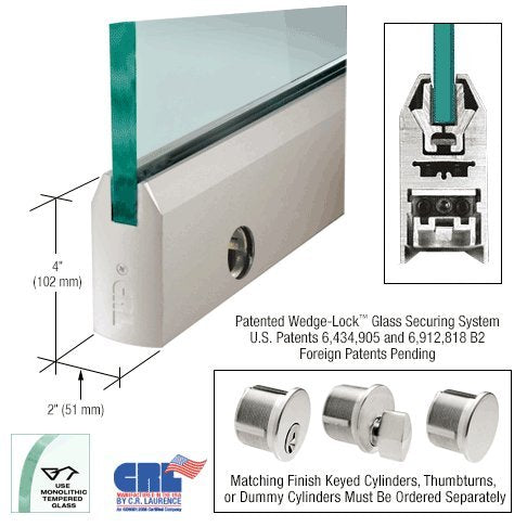 CRL Satin Anodized 4" Tapered Door Rail With Lock for 3/8" Glass - 35-3/4" Length - DR4TSA38SL