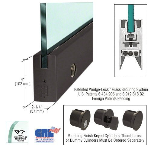 CRL Black Bronze Anodized 3/4" Glass 4" Square Door Rail With Lock - 35-3/4" Length - DR4SDU34SL