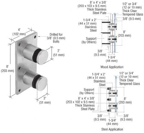 CRL 316 Brushed Stainless Steel Standard 2" Glass Rail Standoff Fitting with Mounting Plate - RS0B20BS