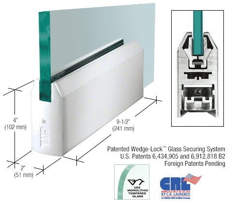 CRL Polished Stainless 4" Tapered Door Rail Without Lock for 1/2" Glass - 9-1/2" Patch - DR4TPS12P