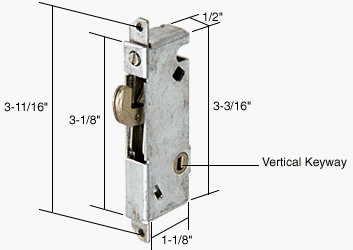 CRL 1/2" Wide Square End Face Plate Mortise Lock 3-11/16" Screw Holes for W & F Doors - E2012