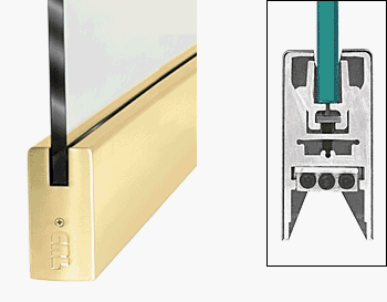 CRL Polished Brass 4" Square Door Rail Without Lock for 1/2" Glass - 35-3/4" Length - DR4SPB12S