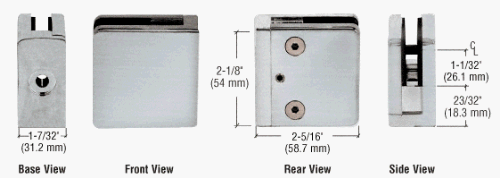 CRL Brushed Stainless Z-Series Square Type Flat Base Stainless Steel Clamp [1/2" Glass] - Z912BS