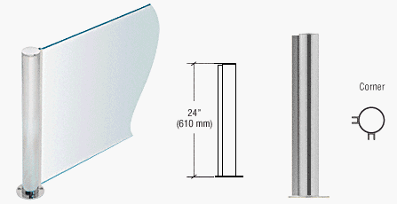CRL Brushed Stainless 24" Round PP08 Elegant Series Counter/Partition Corner Post - PP0824LBS