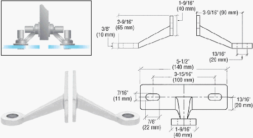 CRL Polished Stainless Regular Duty Double Arm Fin Mount Frame Spider - FMR2PS