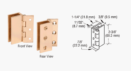 CRL Brass Finish Large Wall Mount Set Screw Hinge - EH170