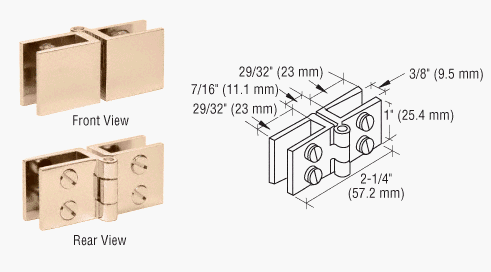 CRL Brass Finish Wide Face Glass-to-Glass In-Swing Set Screw Hinge - EH166