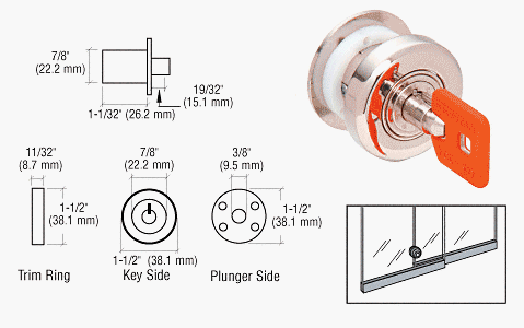 CRL Keymatic Sliding Glass Door Plunger Lock - KML41GL