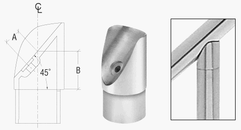 CRL Polished Stainless 45 Degree Coped Perpendicular Collar for 2" (50.8 mm) Tubing at 45 Degree Angle - HR204PCPS